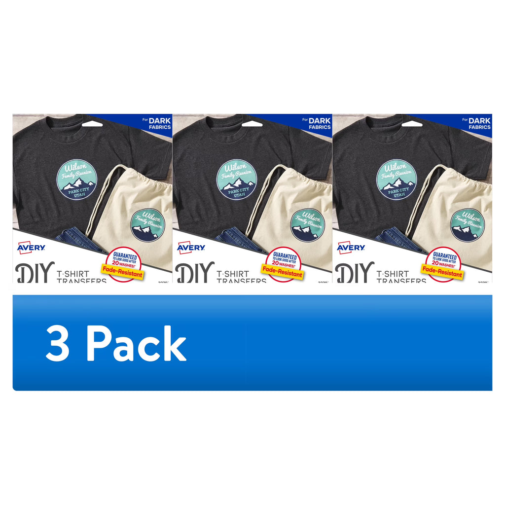 Avery DIY Fabric Transfers 1/2" x 11", Paper, Inkjet, Iron-on, 4 Blank Sheets (3 pack)