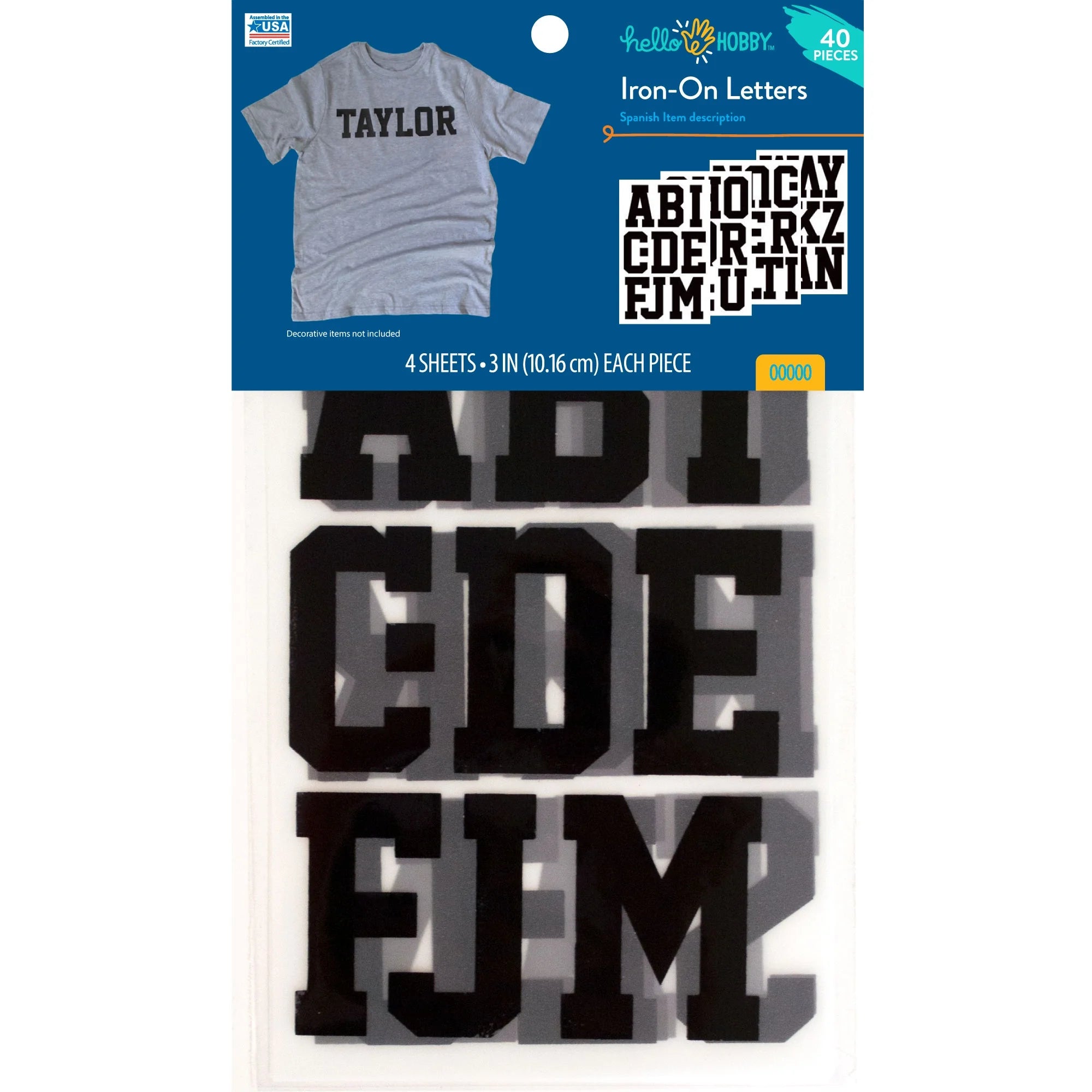 Hello Hobby 3 inch Polyvinyl Sport Iron-on Letters, Black, 4 Sheets 2 pack