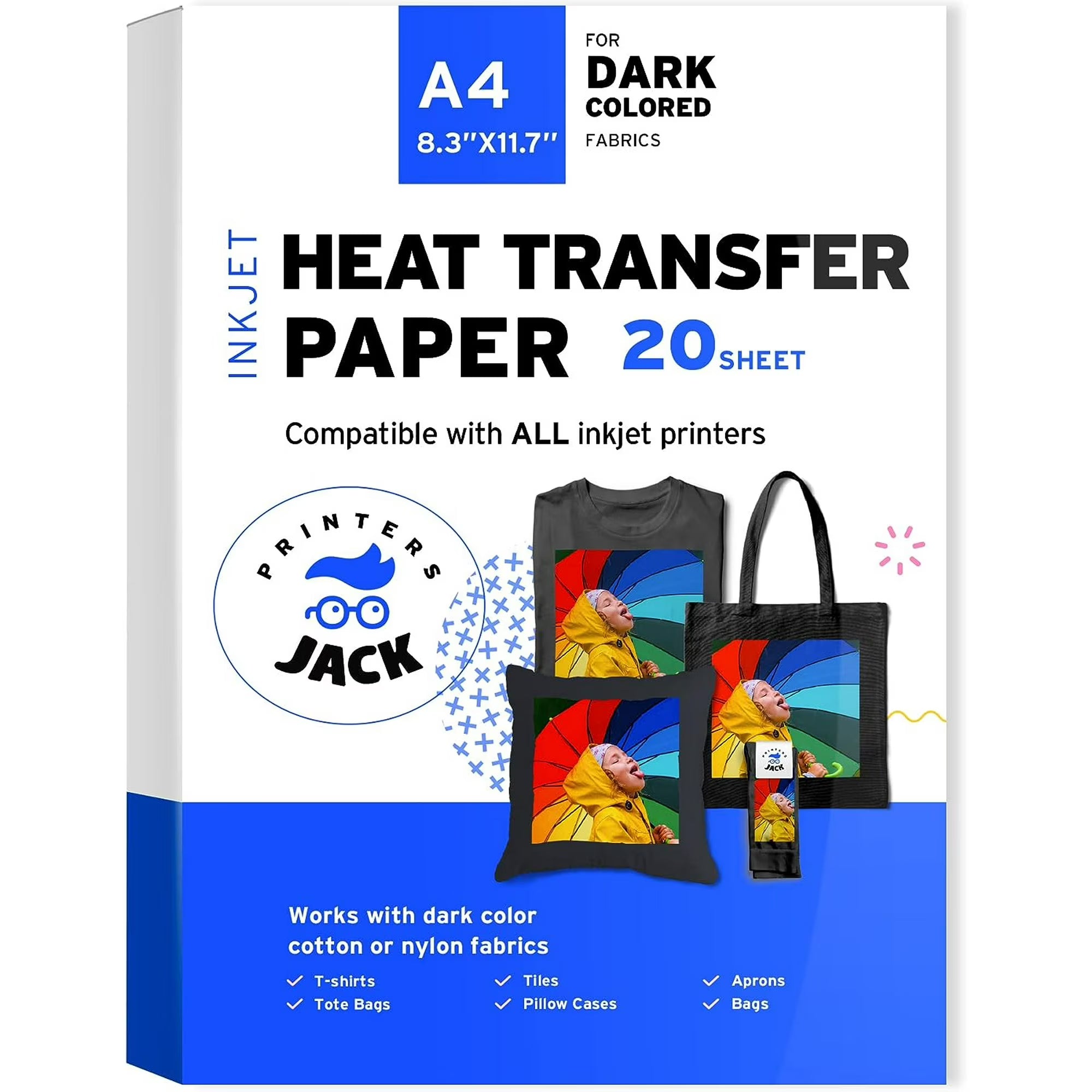 Printers Jack Heat Transfer Paper Compatible 8.3 inches, Dark Coloured, 1 Layer, 20 Sheets