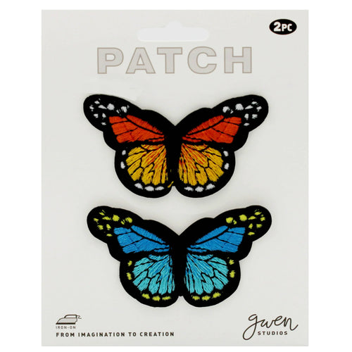 (4 pack) Embroidered Blue and Orange Butterfly Iron-on Patch Appliques, 3" x 1.7", 2PC